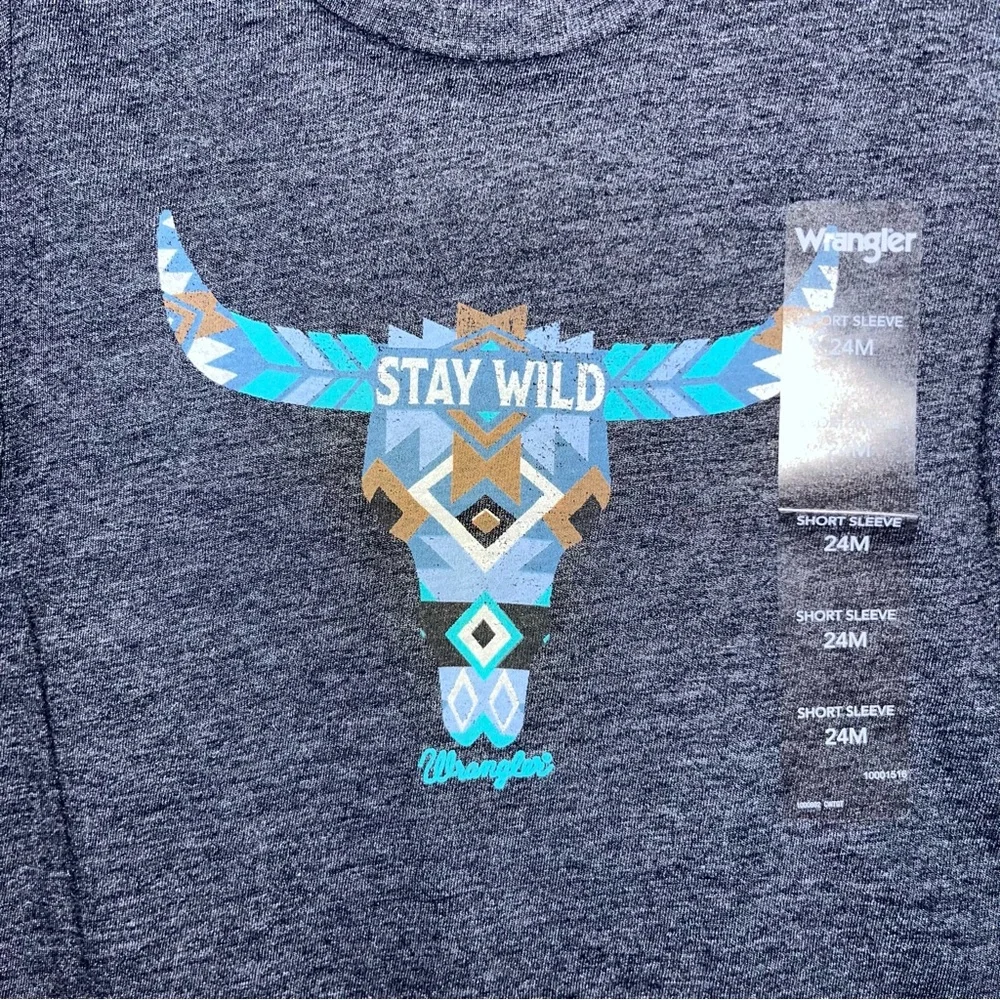 NWT Wrangler Kids Stay Wild Bullhead Tee - Dark Gray 24 Months